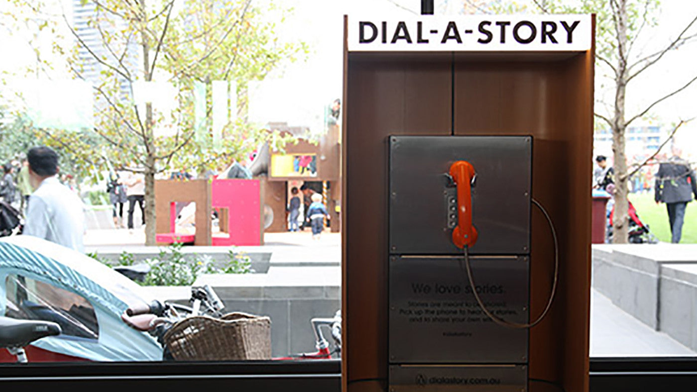 Dial-A-Story phone booth in Dockland Library location