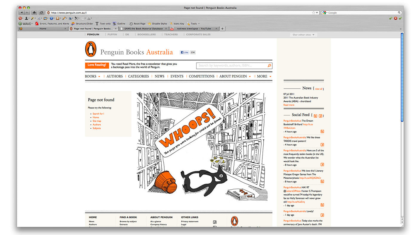 Penguin Books Australia website 404 page screenshot